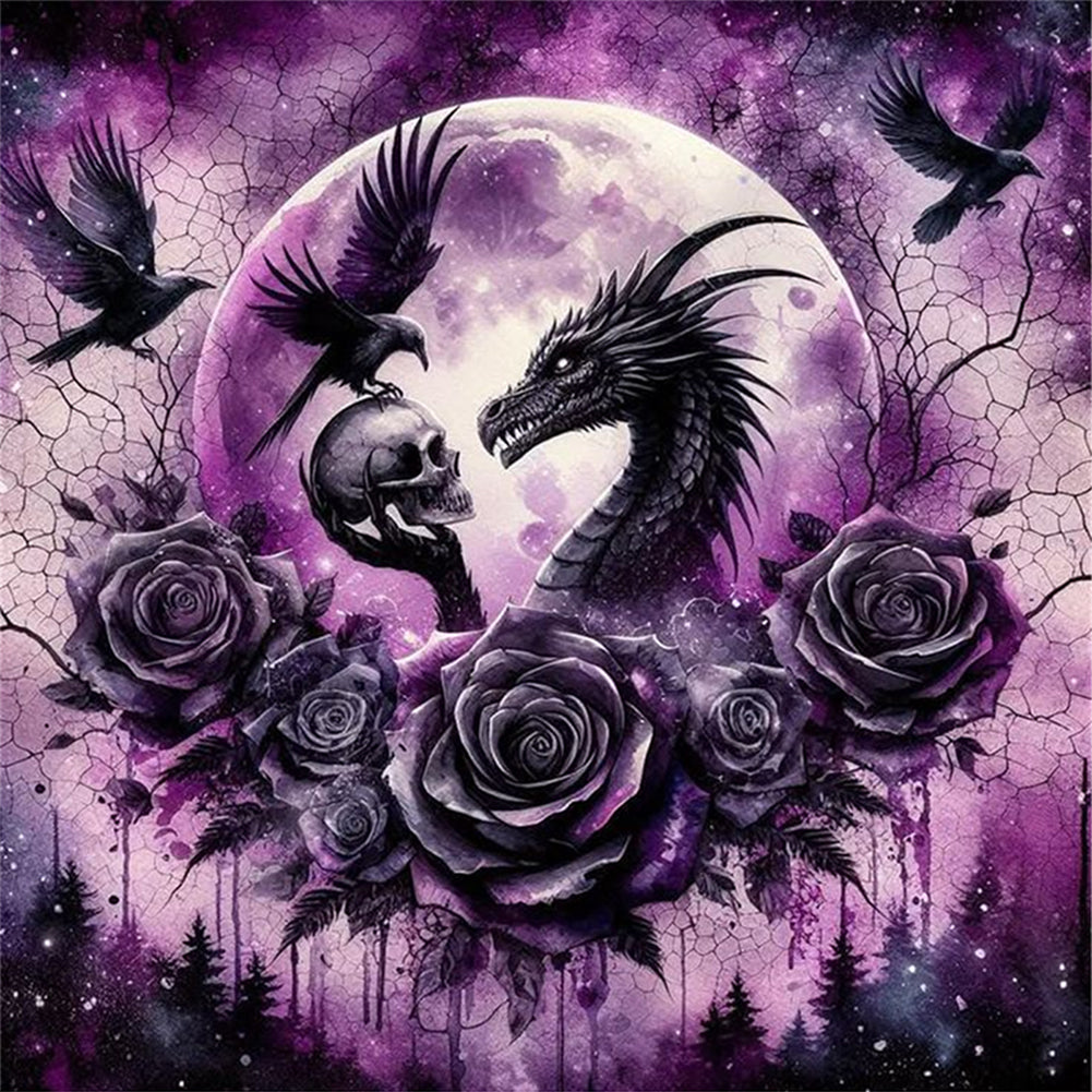 Halloween Rose Black Dragon - 11CT Stamped Cross Stitch 40*40CM
