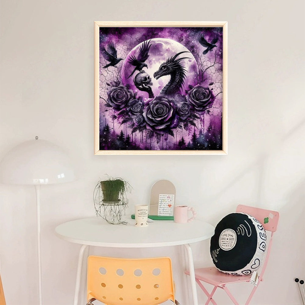 Halloween Rose Black Dragon - 11CT Stamped Cross Stitch 40*40CM