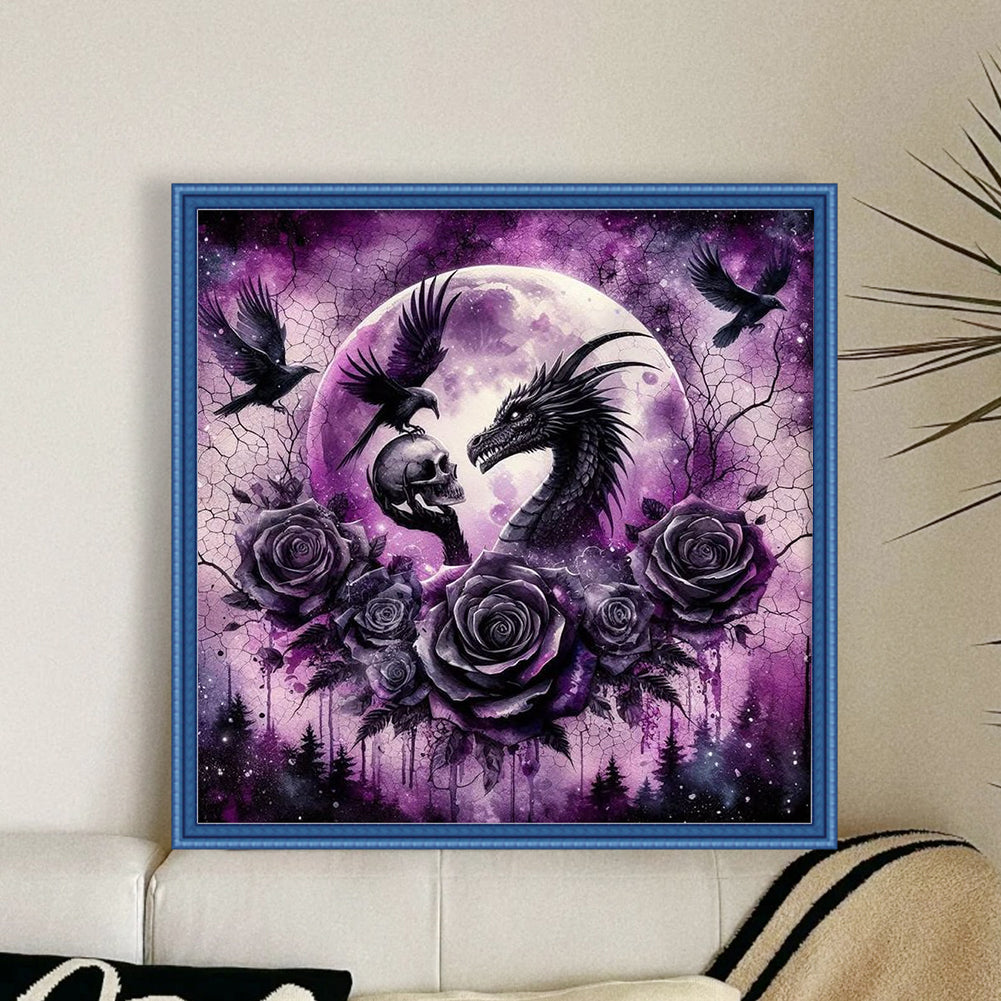 Halloween Rose Black Dragon - 11CT Stamped Cross Stitch 40*40CM