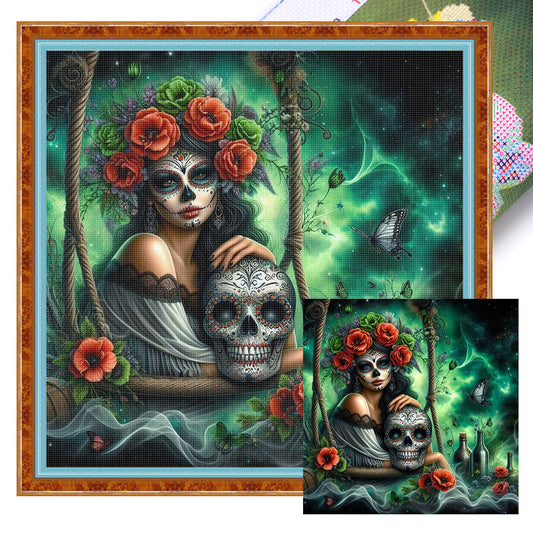 Halloween Skull Girl - 11CT Stamped Cross Stitch 40*40CM