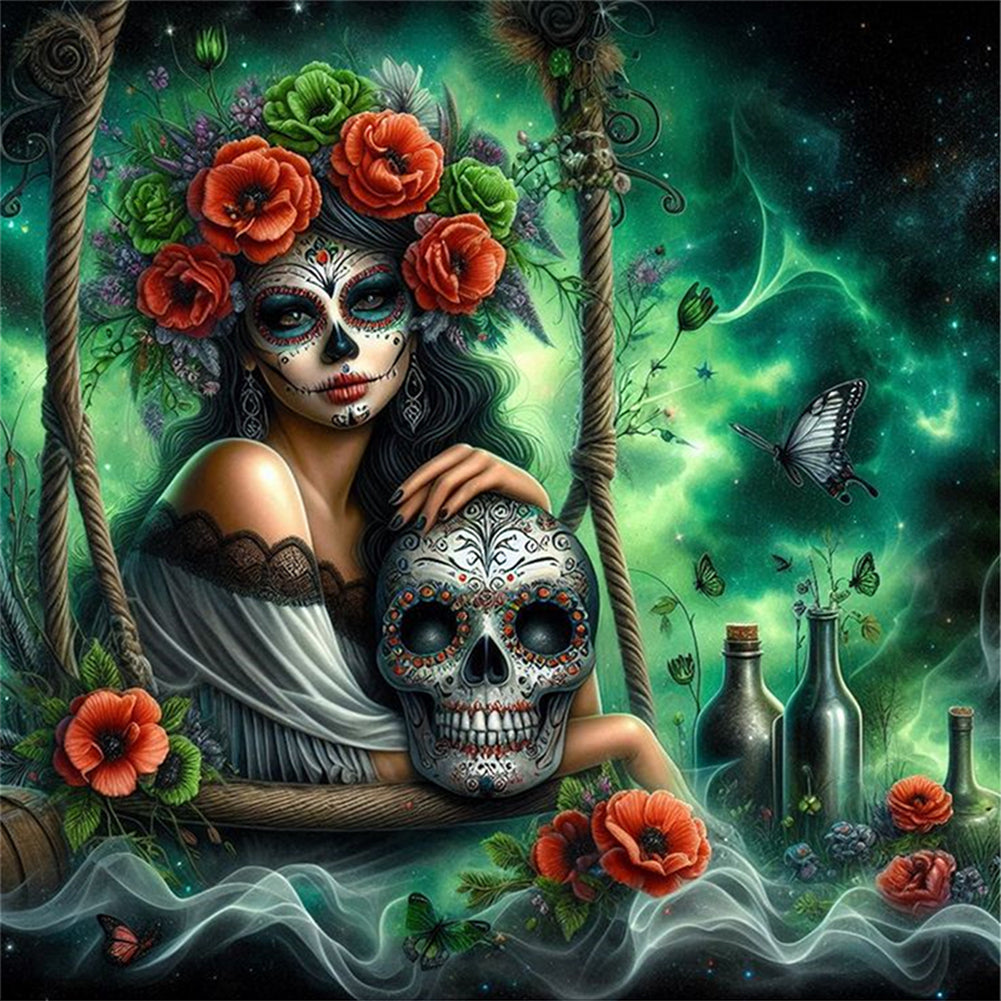 Halloween Skull Girl - 11CT Stamped Cross Stitch 40*40CM