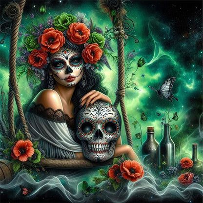 Halloween Skull Girl - 11CT Stamped Cross Stitch 40*40CM