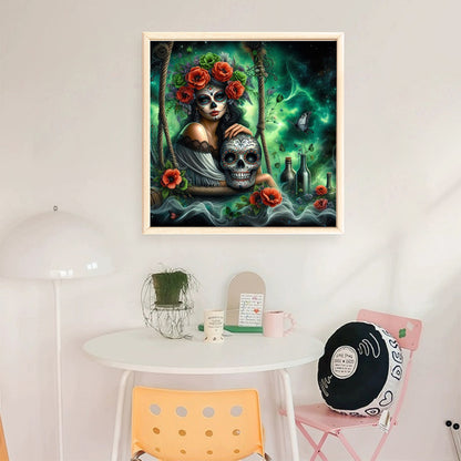 Halloween Skull Girl - 11CT Stamped Cross Stitch 40*40CM