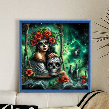 Halloween Skull Girl - 11CT Stamped Cross Stitch 40*40CM