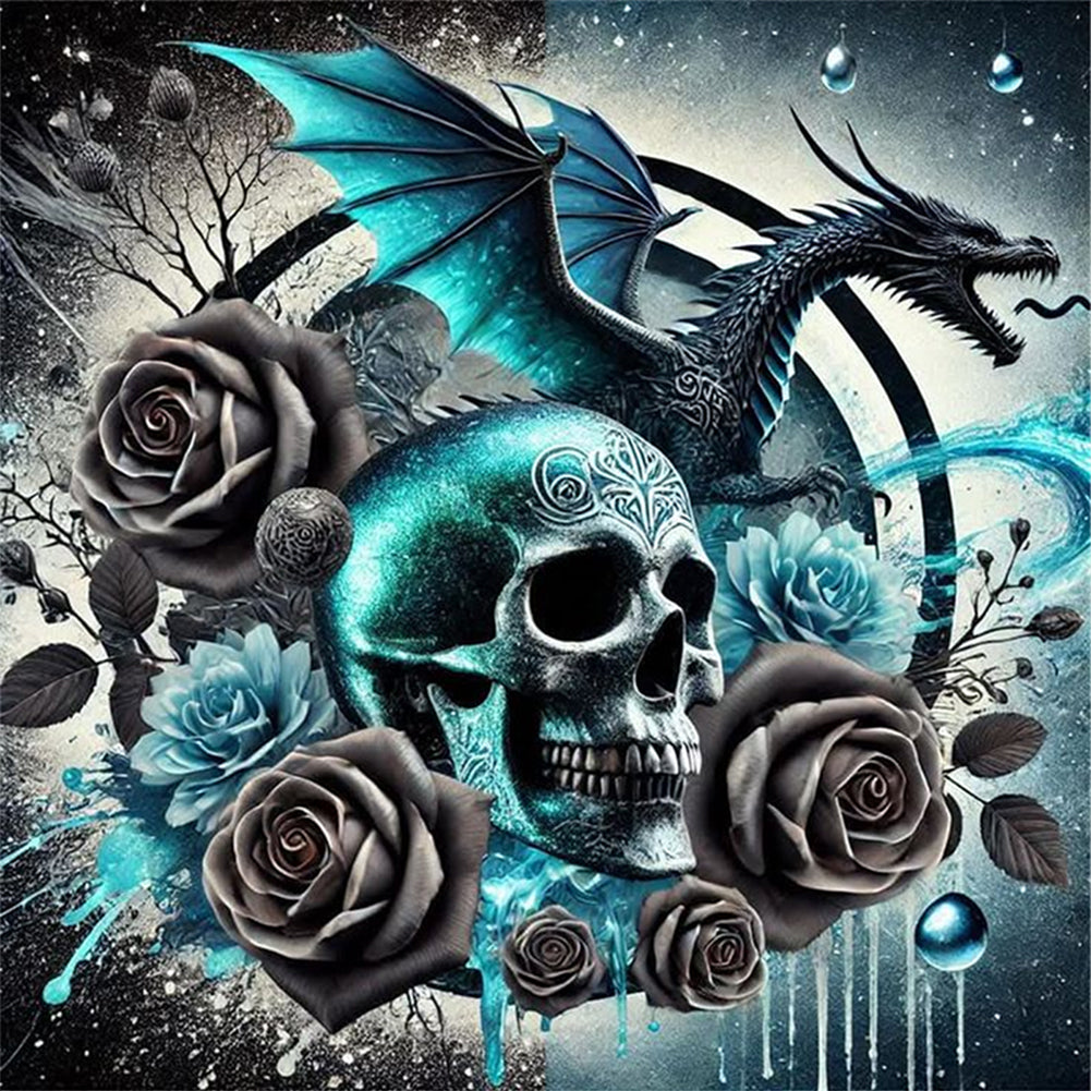 Halloween Skull Black Dragon - 11CT Stamped Cross Stitch 40*40CM