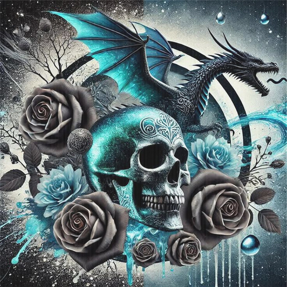 Halloween Skull Black Dragon - 11CT Stamped Cross Stitch 40*40CM