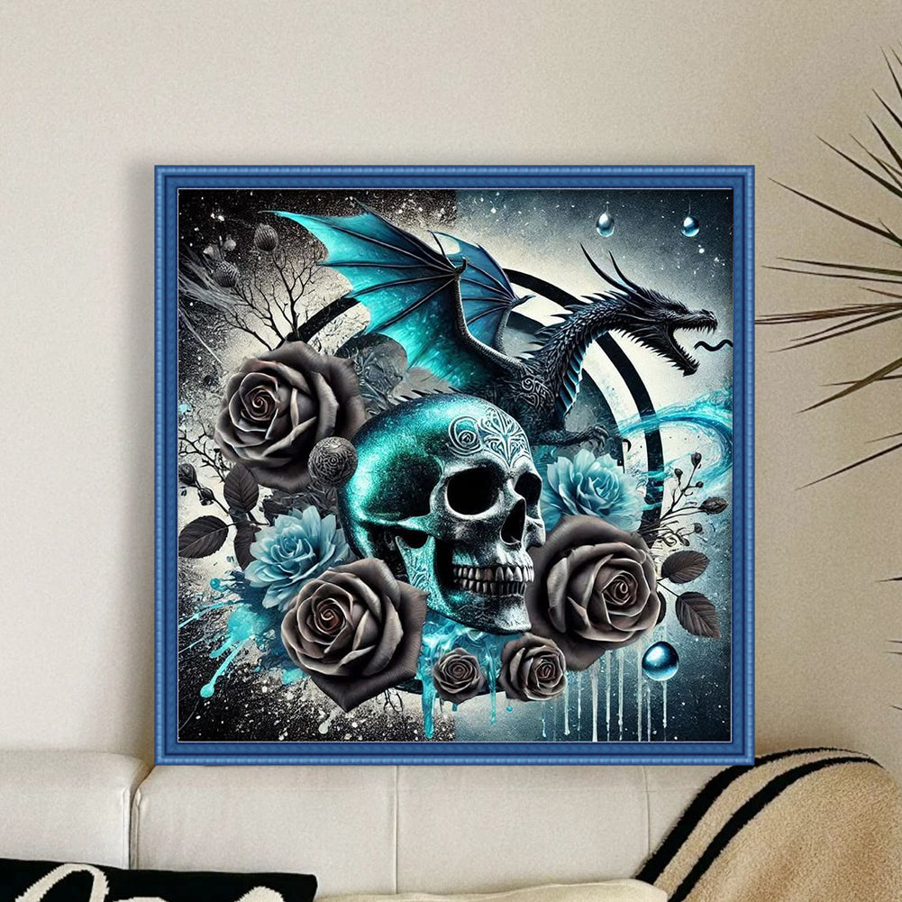 Halloween Skull Black Dragon - 11CT Stamped Cross Stitch 40*40CM