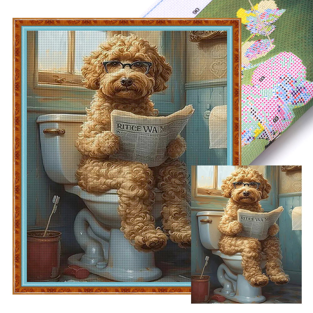 Puppy Going To The Toilet - 14CT Stamped Cross Stitch 40*50CM