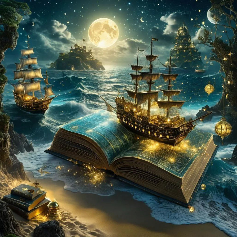 Sailboat In The Book - Full Round Drill Diamond Painting 40*40CM