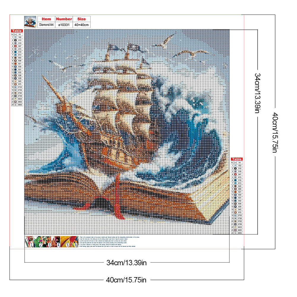 Sailboat On The Book - Full Round Drill Diamond Painting 40*40CM