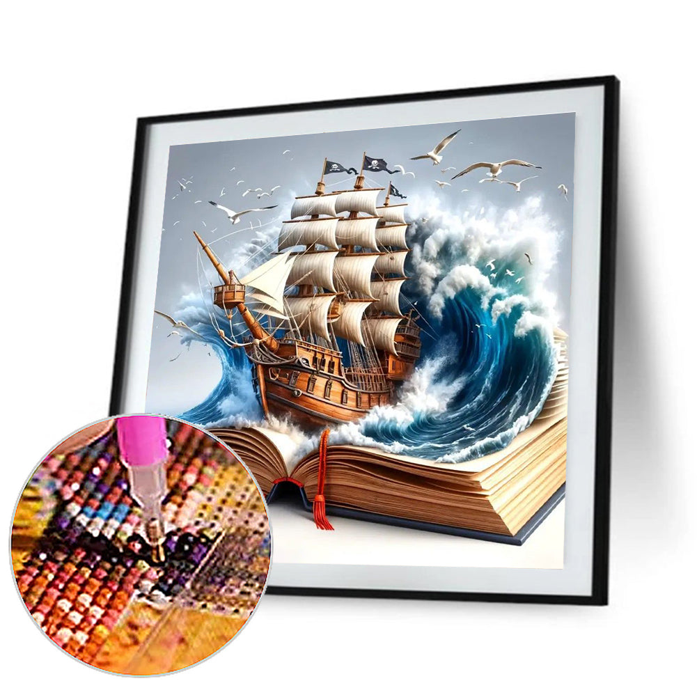 Sailboat On The Book - Full Round Drill Diamond Painting 40*40CM