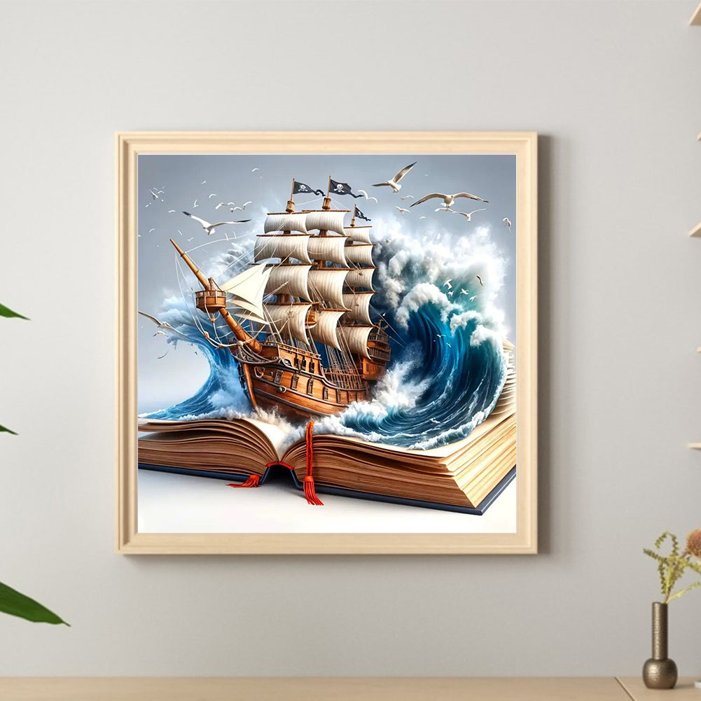 Sailboat In The Book - Full Round Drill Diamond Painting 40*40CM
