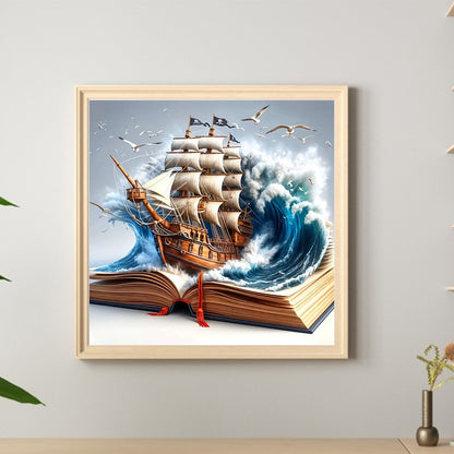 Sailboat On The Book - Full Round Drill Diamond Painting 40*40CM