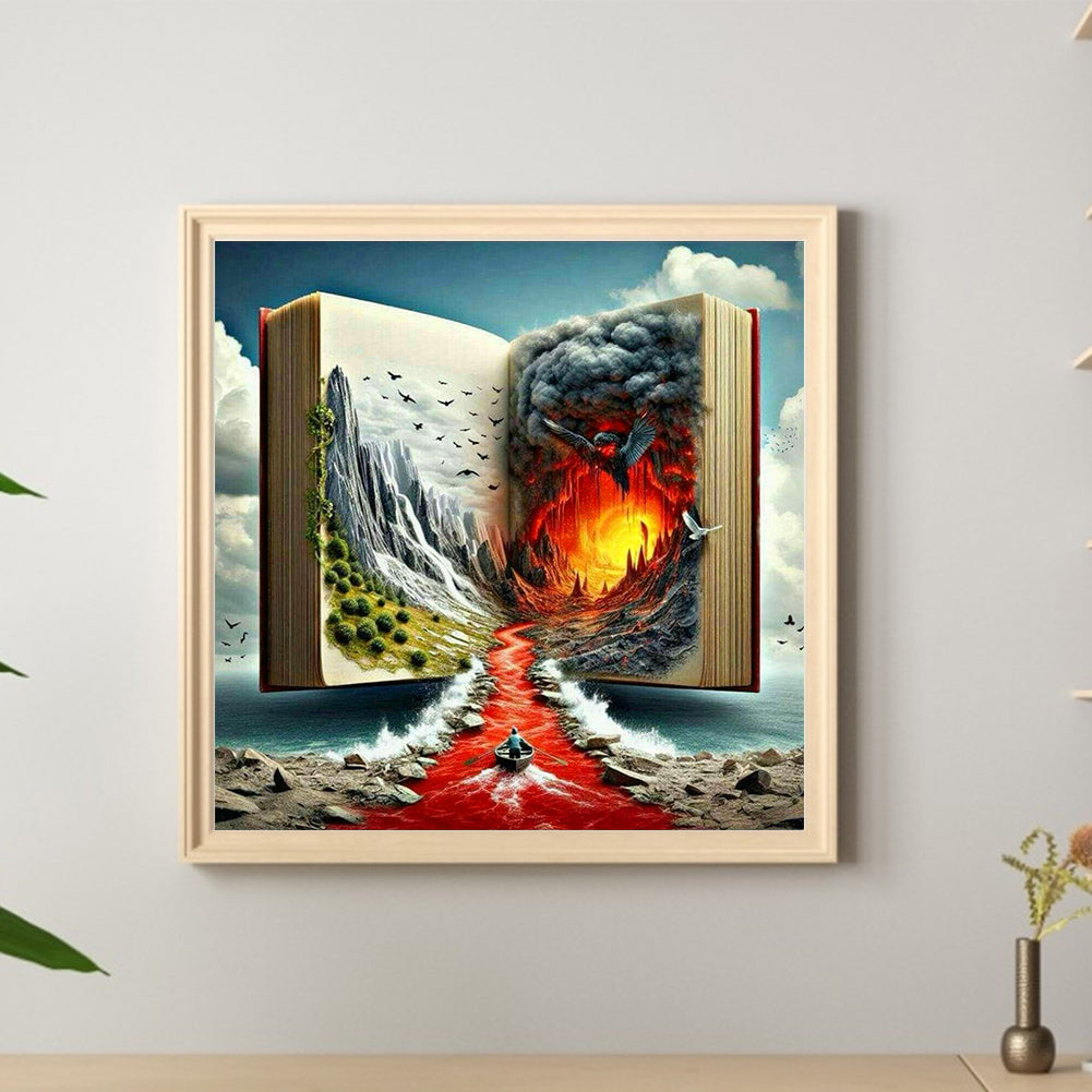 Mountain View In The Book - Full Round Drill Diamond Painting 40*40CM