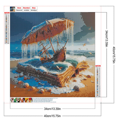 Sailboat On The Wave In The Book - Full Round Drill Diamond Painting 40*40CM