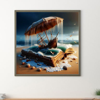Sailboat On The Wave In The Book - Full Round Drill Diamond Painting 40*40CM