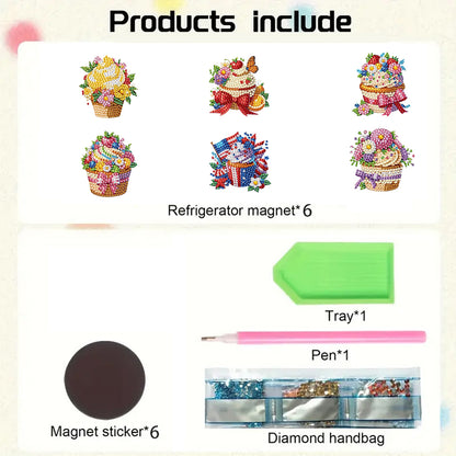 6Pcs Diamond Painting Refrigerator Magnets Diamond Art Kits for Adults Beginners