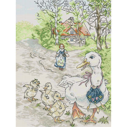 Mother Duck And Her Cubs - 14CT Stamped Cross Stitch 33*44CM(Joy Sunday)