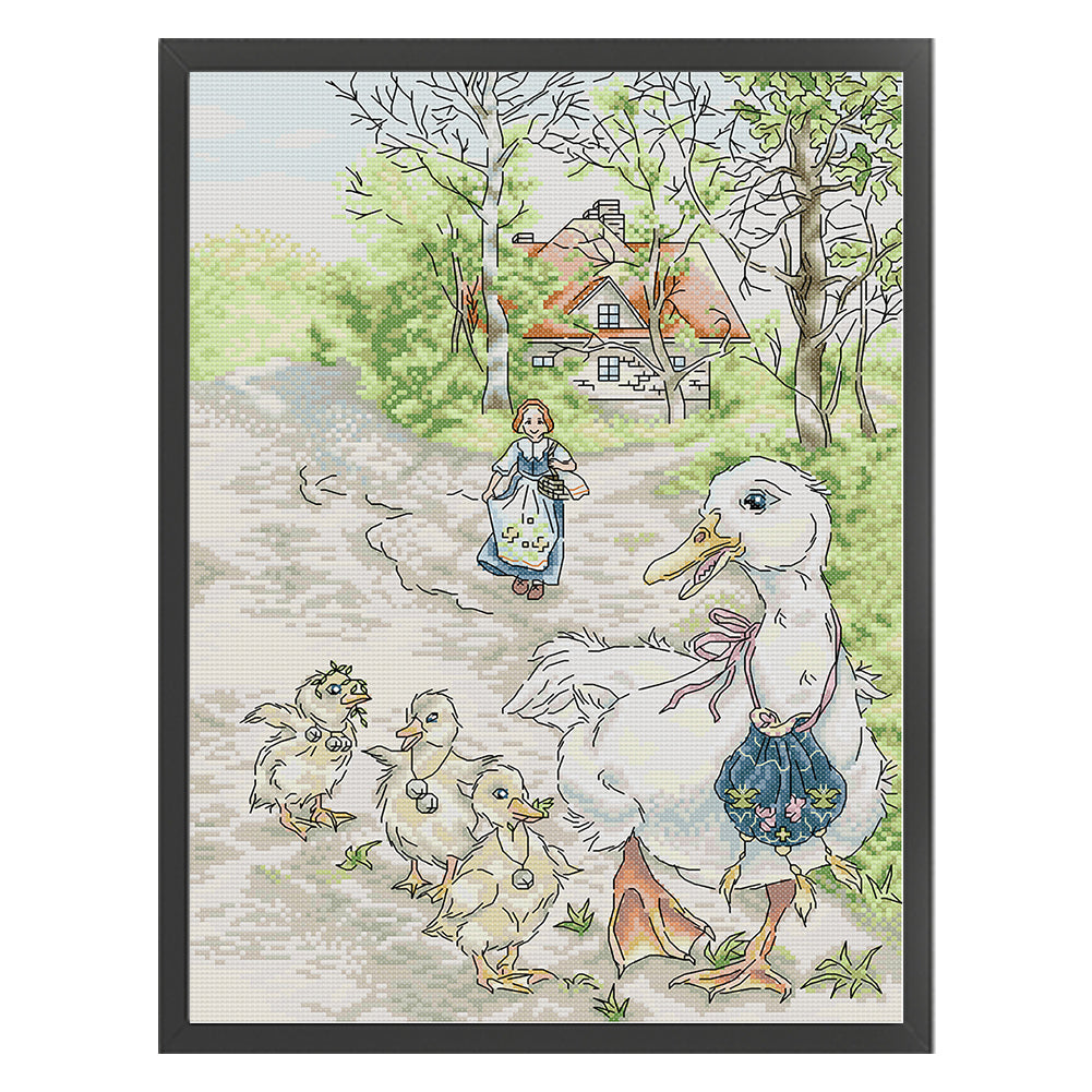 Mother Duck And Her Cubs - 14CT Stamped Cross Stitch 33*44CM(Joy Sunday)
