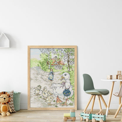 Mother Duck And Her Cubs - 14CT Stamped Cross Stitch 33*44CM(Joy Sunday)