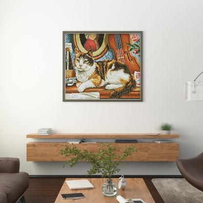 Cat And Piano - 14CT Stamped Cross Stitch 36*31CM(Joy Sunday)