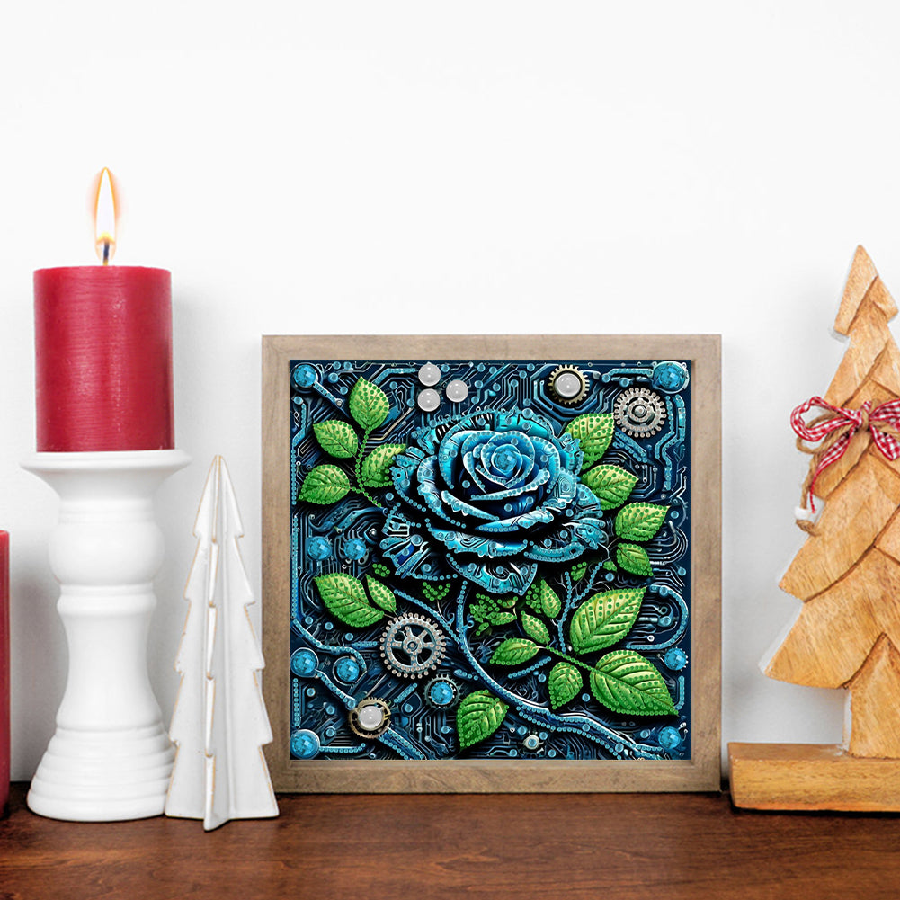 Blue Rose - Special Shaped Drill Diamond Painting 30*30CM