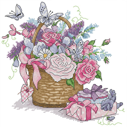 A Basket Of Flowers - 14CT Stamped Cross Stitch 30*30CM(Joy Sunday)