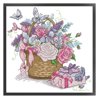 A Basket Of Flowers - 14CT Stamped Cross Stitch 30*30CM(Joy Sunday)