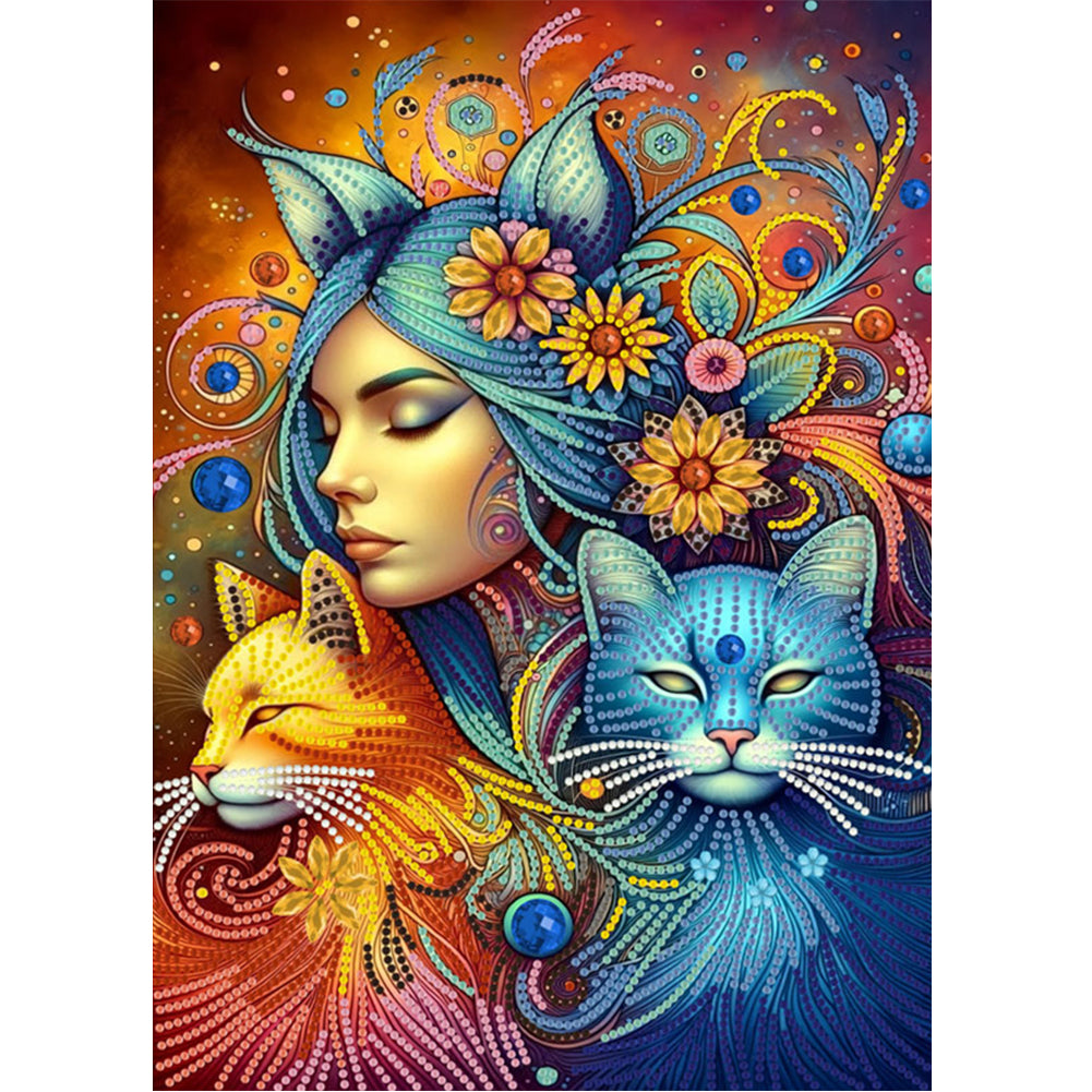 Cat Woman - Special Shaped Drill Diamond Painting 30*40CM