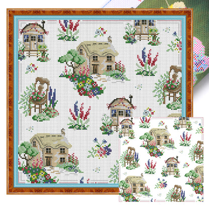 Country Cottage Frame - 14CT Stamped Cross Stitch 33*33CM(Joy Sunday)