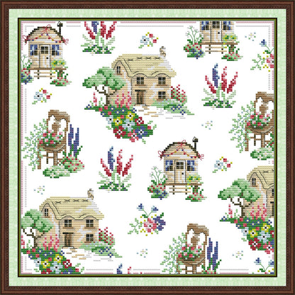 Country Cottage Frame - 14CT Stamped Cross Stitch 33*33CM(Joy Sunday)