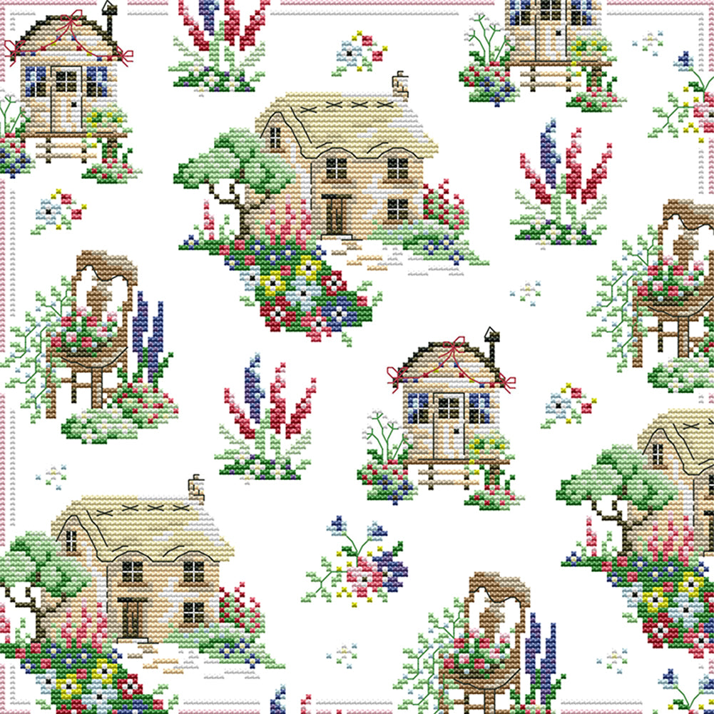 Country Cottage Frame - 14CT Stamped Cross Stitch 33*33CM(Joy Sunday)
