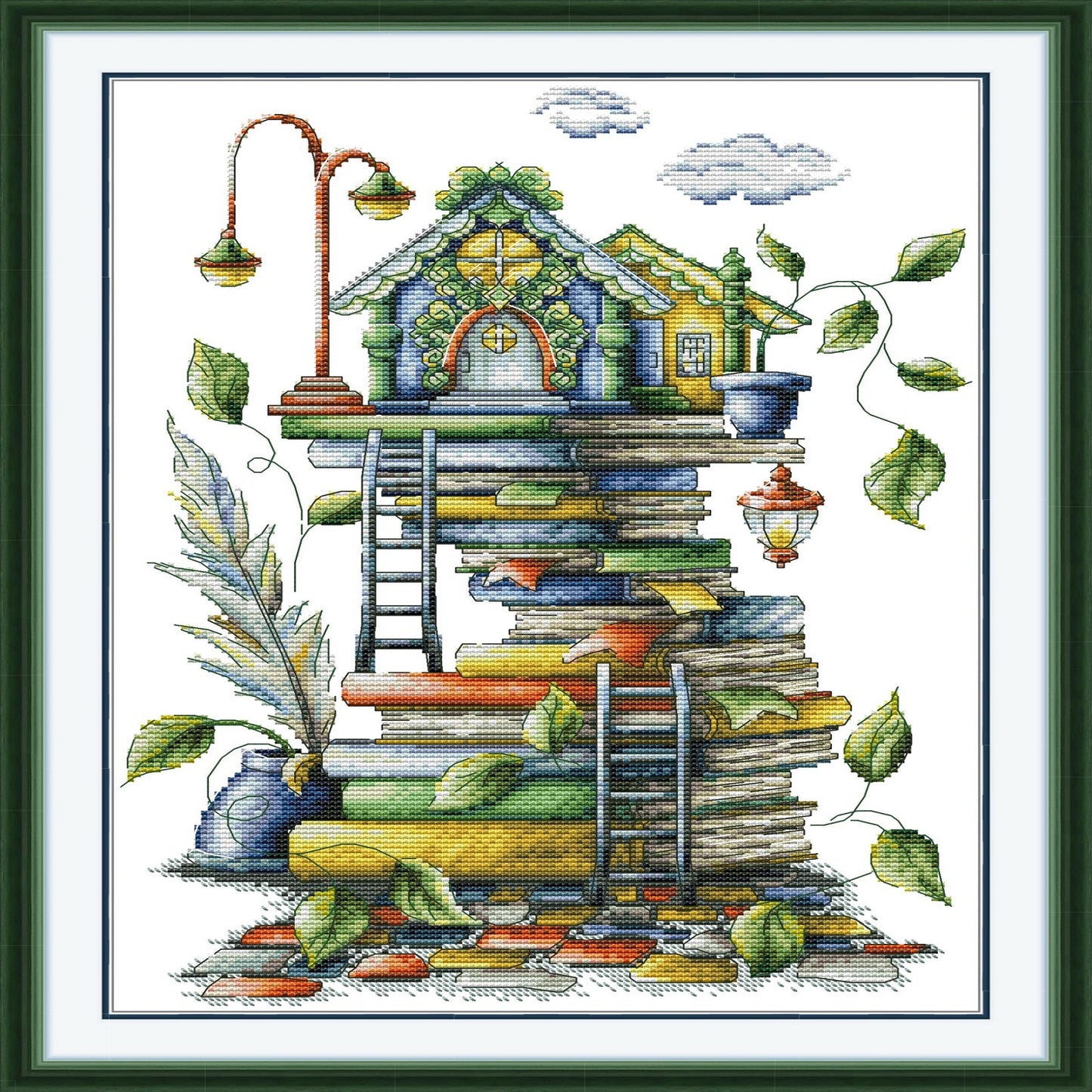 Little House On The Pile Of Books - 14CT Stamped Cross Stitch 31*43CM(Joy Sunday)