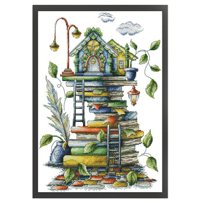 Little House On The Pile Of Books - 14CT Stamped Cross Stitch 31*43CM(Joy Sunday)