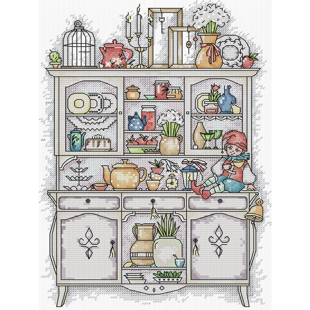 Museum Cabinet - 14CT Stamped Cross Stitch 26*34CM(Joy Sunday)