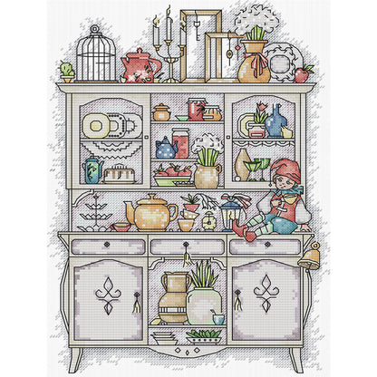 Museum Cabinet - 14CT Stamped Cross Stitch 26*34CM(Joy Sunday)