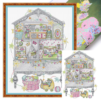 Little Mouse Family - 14CT Stamped Cross Stitch 32*42CM(Joy Sunday)