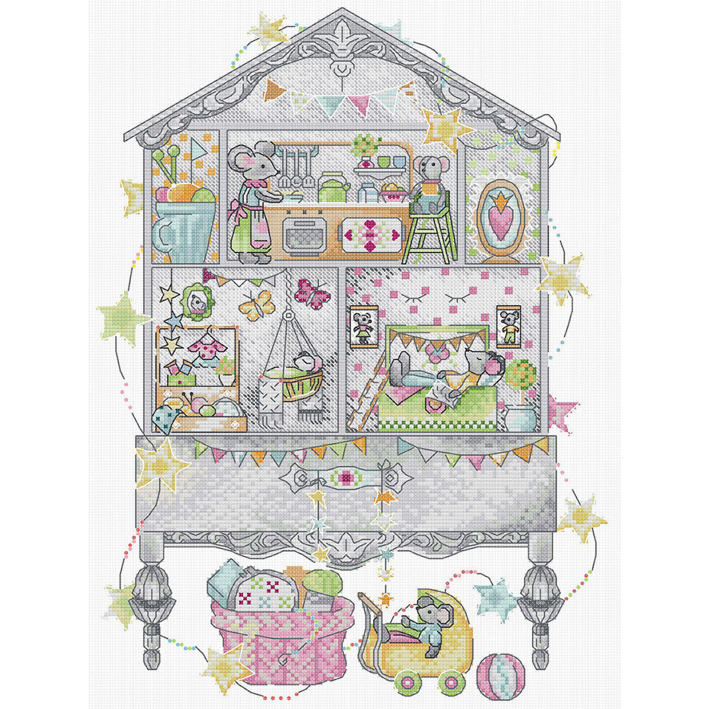 Little Mouse Family - 14CT Stamped Cross Stitch 32*42CM(Joy Sunday)
