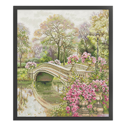 Flower Covered Bridge - 14CT Stamped Cross Stitch 42*48CM(Joy Sunday)