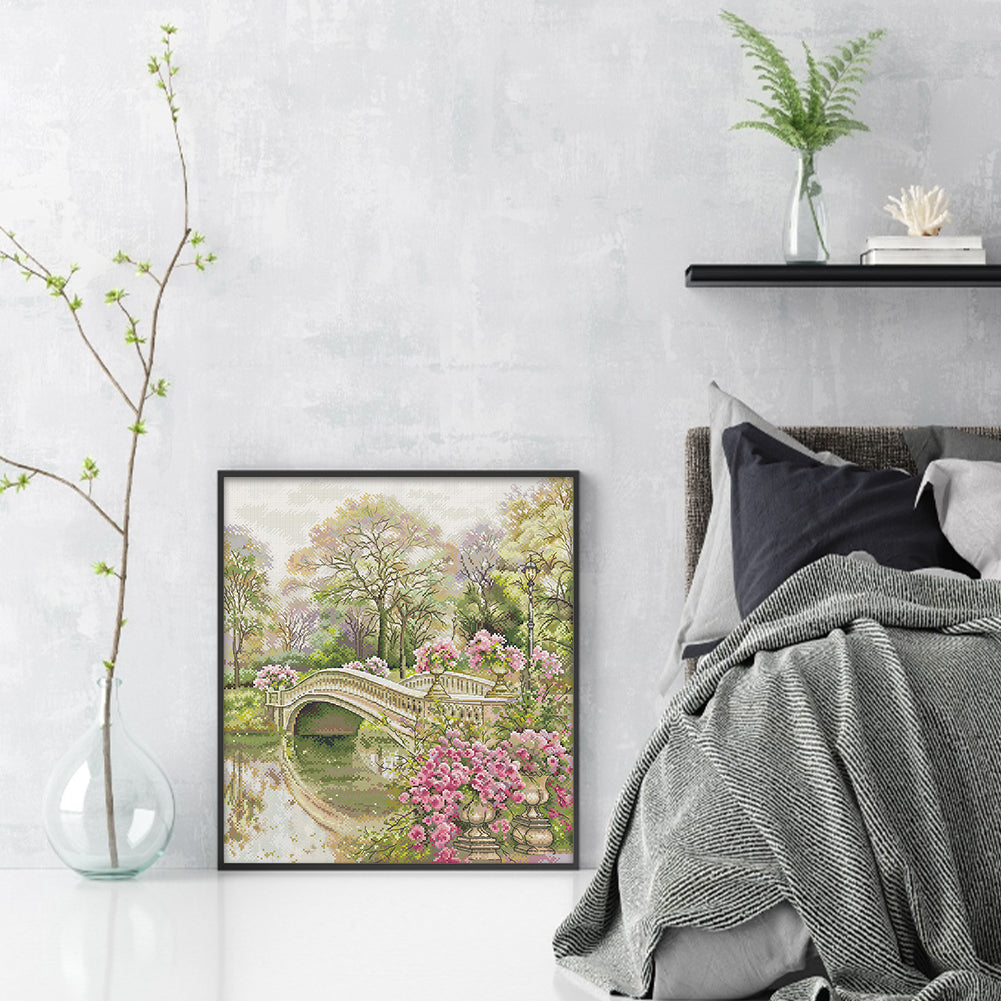 Flower Covered Bridge - 14CT Stamped Cross Stitch 42*48CM(Joy Sunday)