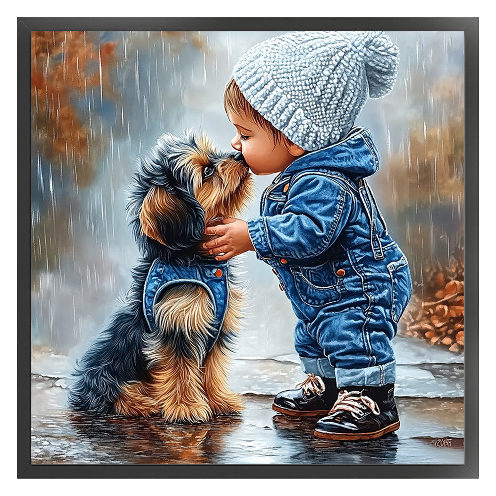 Little Boy And Dog - 11CT Stamped Cross Stitch 40*40CM