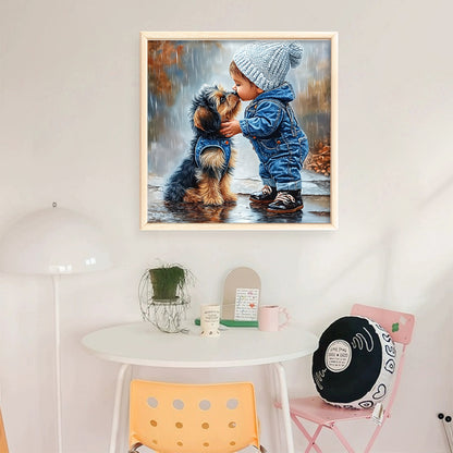 Little Boy And Dog - 11CT Stamped Cross Stitch 40*40CM