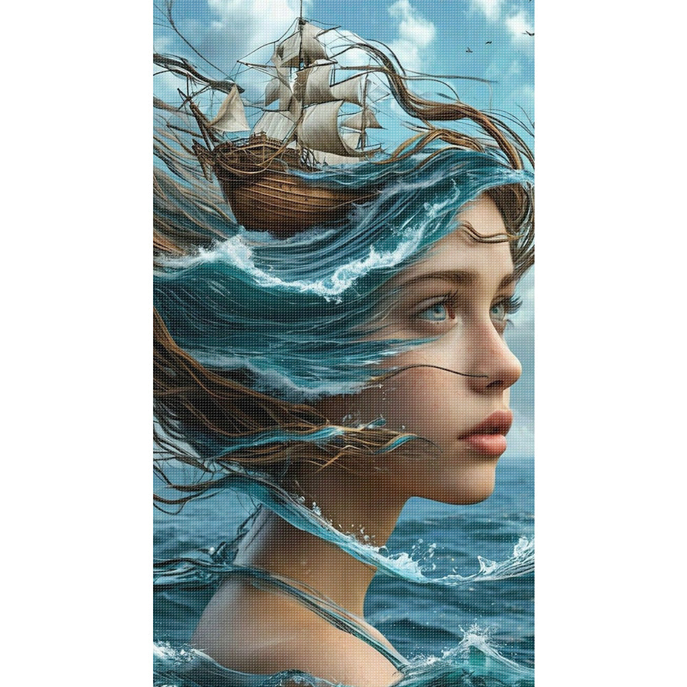 Silhouette Ocean Girl - 11CT Stamped Cross Stitch 40*70CM