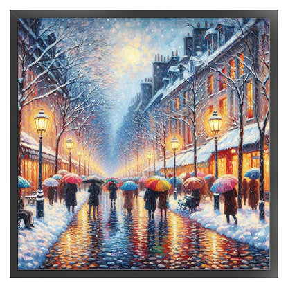 Street Snow Scene - 14CT Stamped Cross Stitch 50*50CM