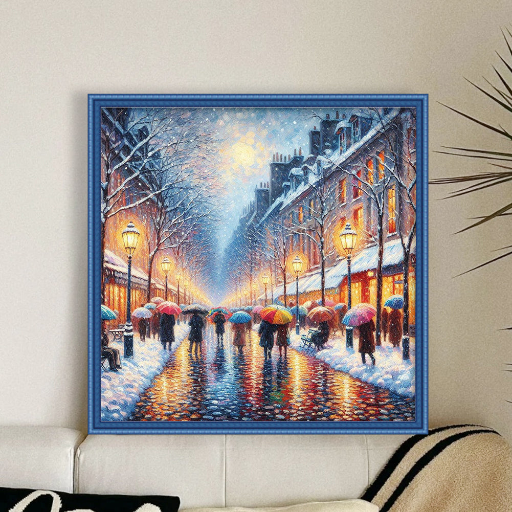 Street Snow Scene - 14CT Stamped Cross Stitch 50*50CM