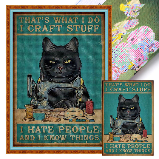 Vintage Poster - Sewing Cat - 11CT Stamped Cross Stitch 40*60CM