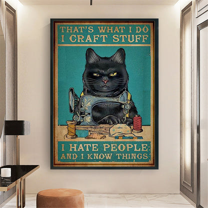 Vintage Poster - Sewing Cat - 11CT Stamped Cross Stitch 40*60CM
