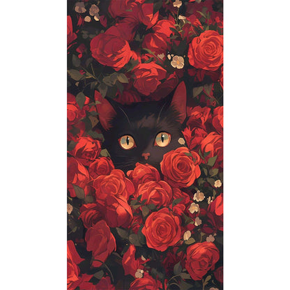 Cat In Red Rose - Full Round Drill Diamond Painting 40*70CM