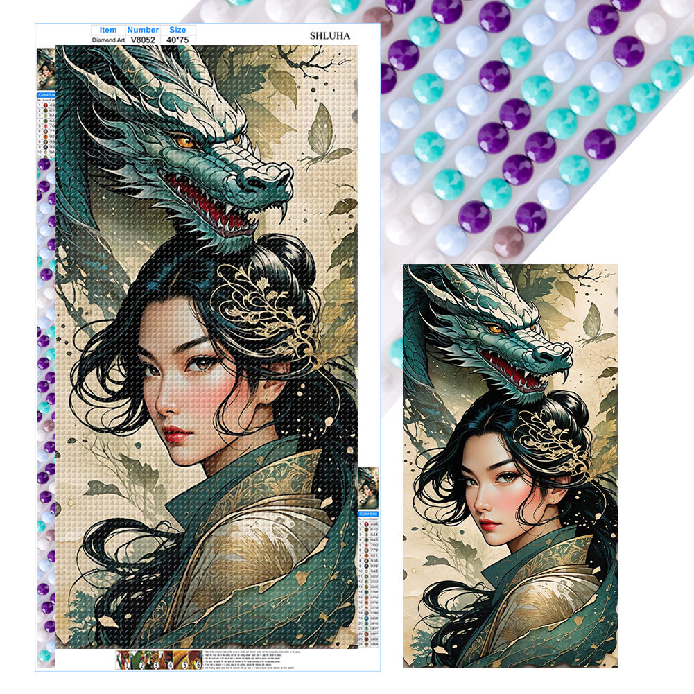 Girl And Dragon - Full Round Drill Diamond Painting 40*75CM