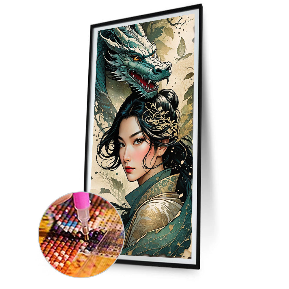 Girl And Dragon - Full Round Drill Diamond Painting 40*75CM